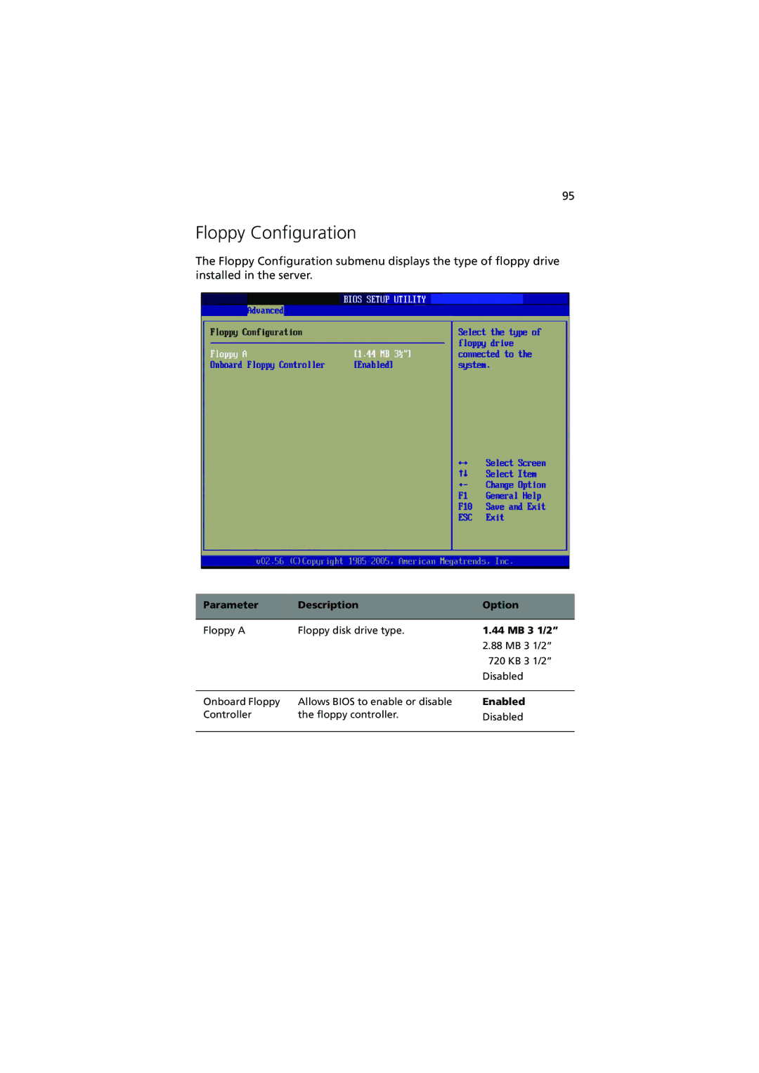 Acer G530 Series manual Floppy Configuration, 44 MB 3 1/2 