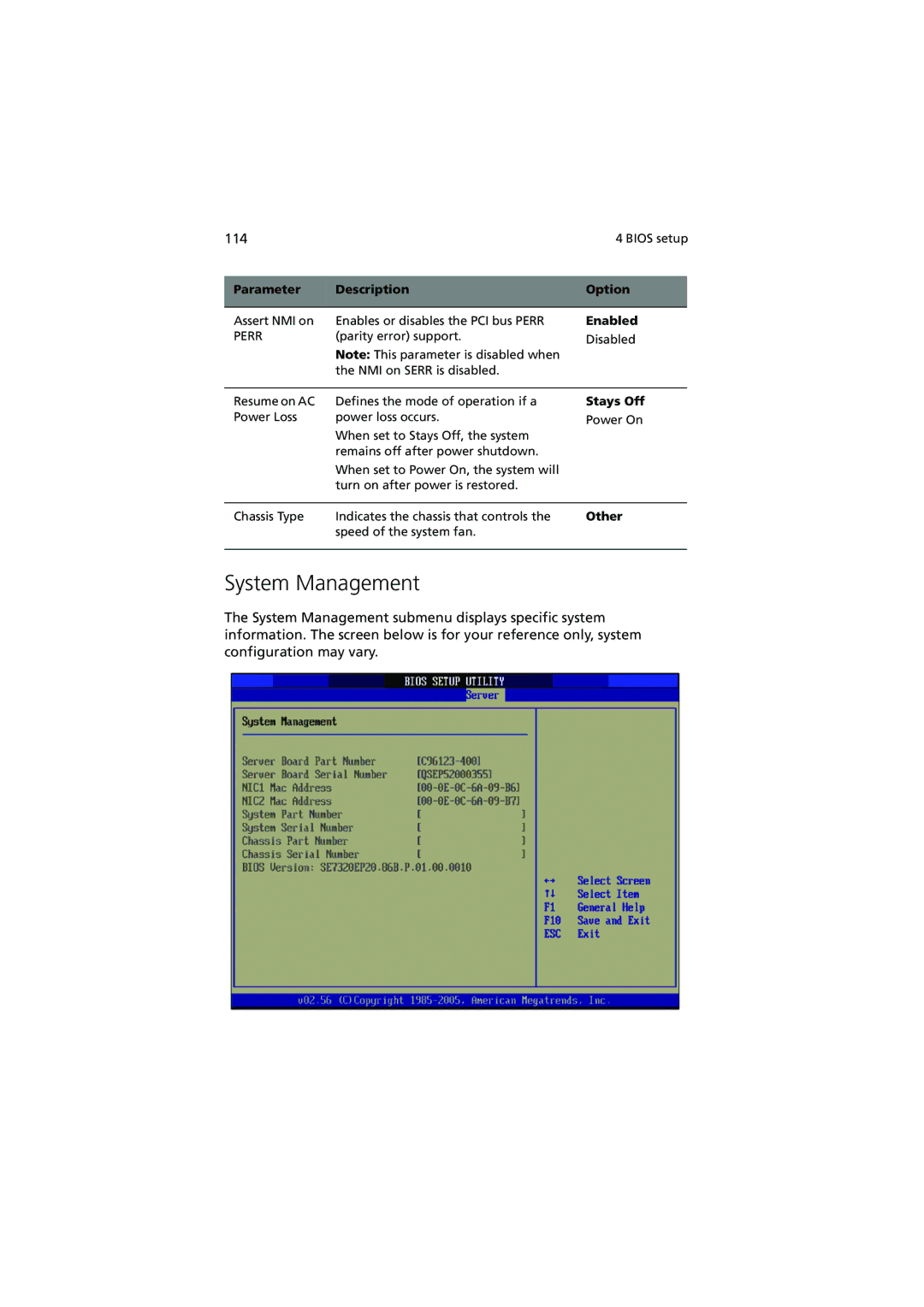 Acer G530 Series manual System Management, 114, Stays Off, Other 