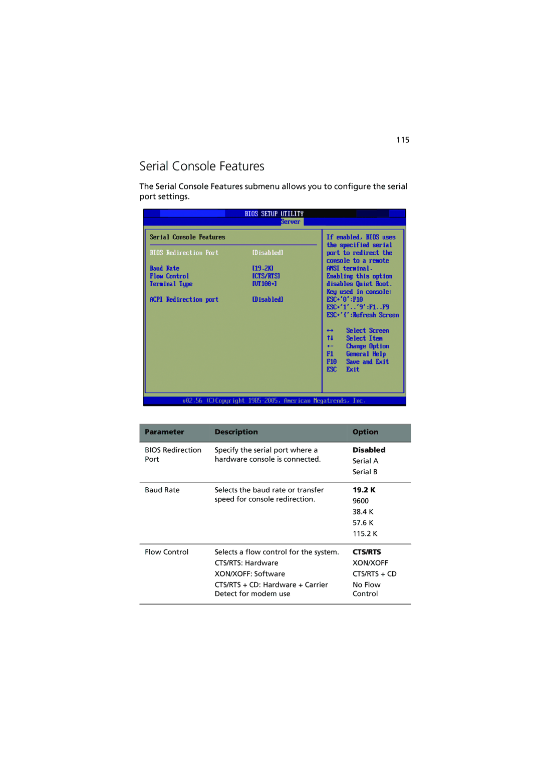 Acer G530 Series manual Serial Console Features, 19.2 K 