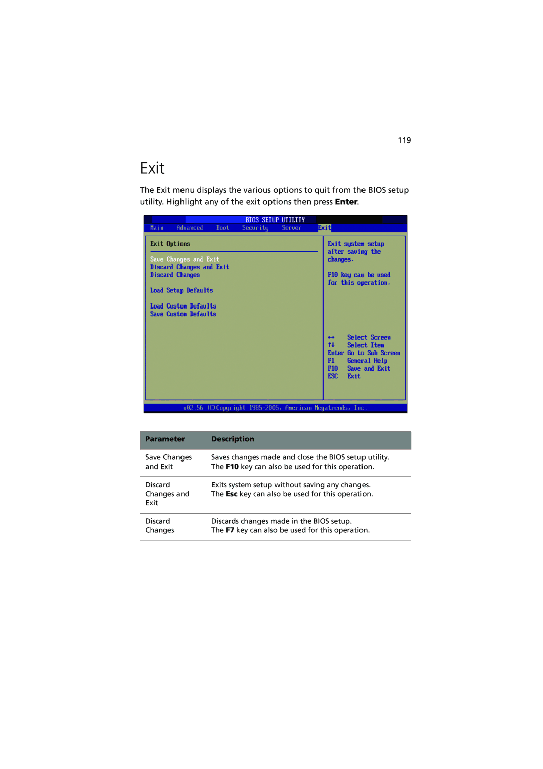 Acer G530 Series manual Exit, 119 