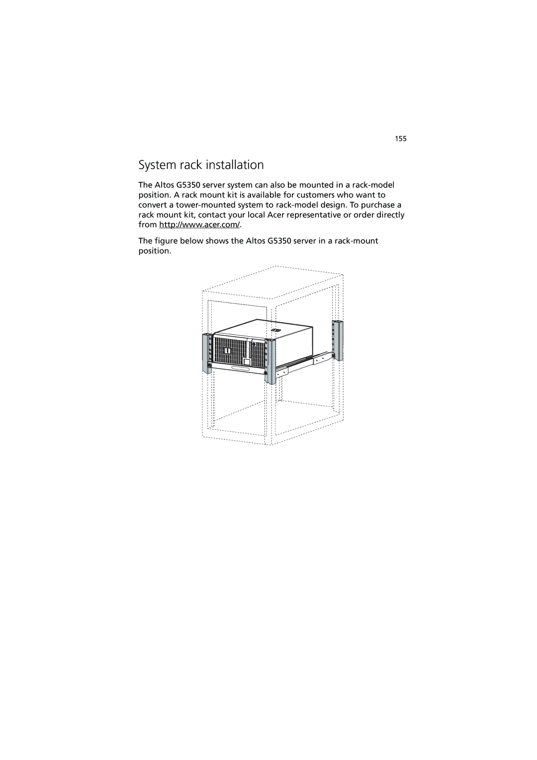 Acer G530 Series manual System rack installation 