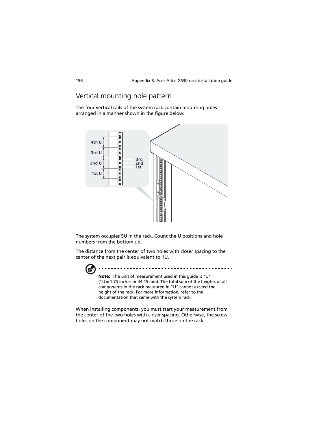 Acer G530 Series manual Vertical mounting hole pattern 