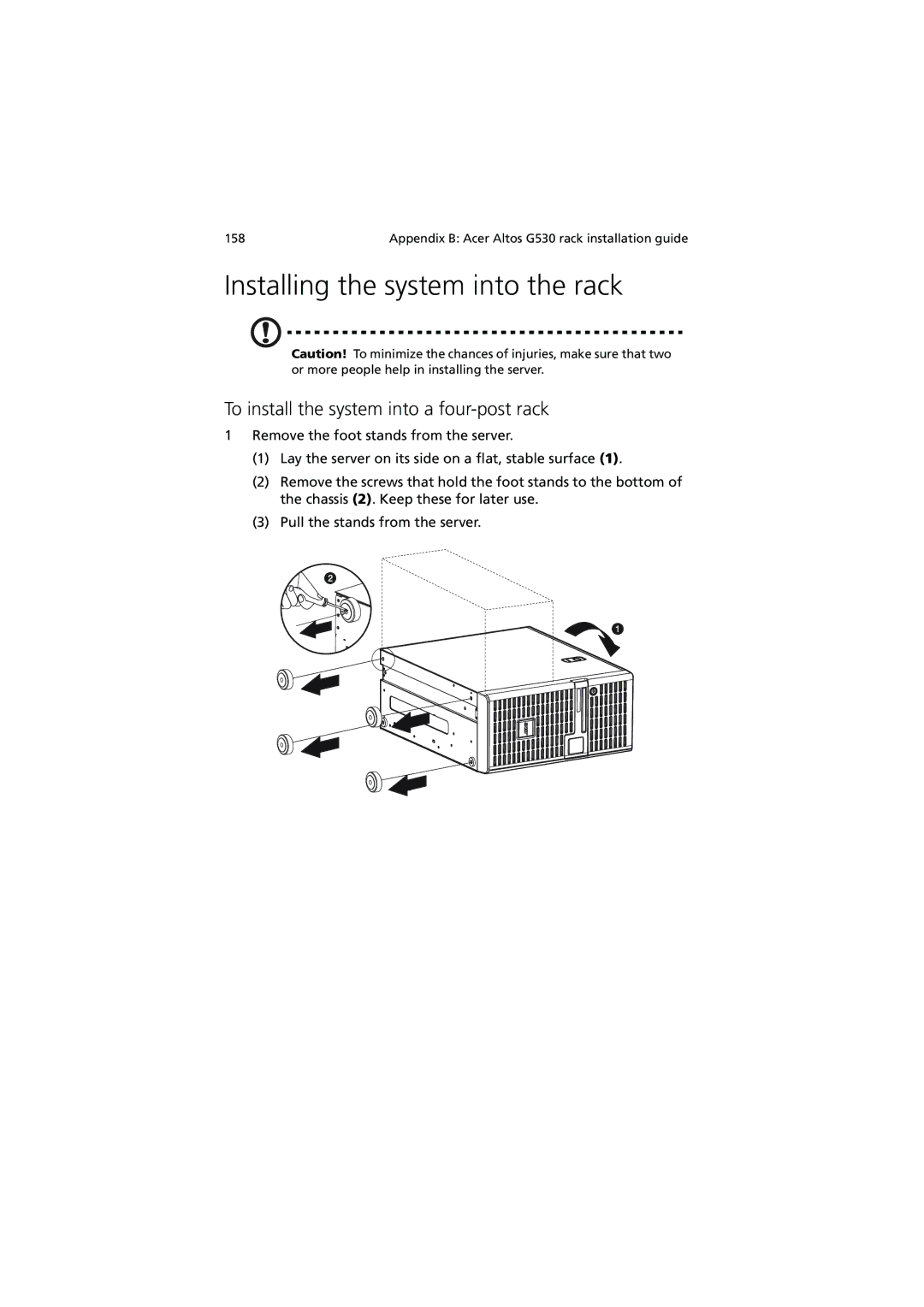 Acer G530 Series manual Installing the system into the rack, To install the system into a four-post rack 