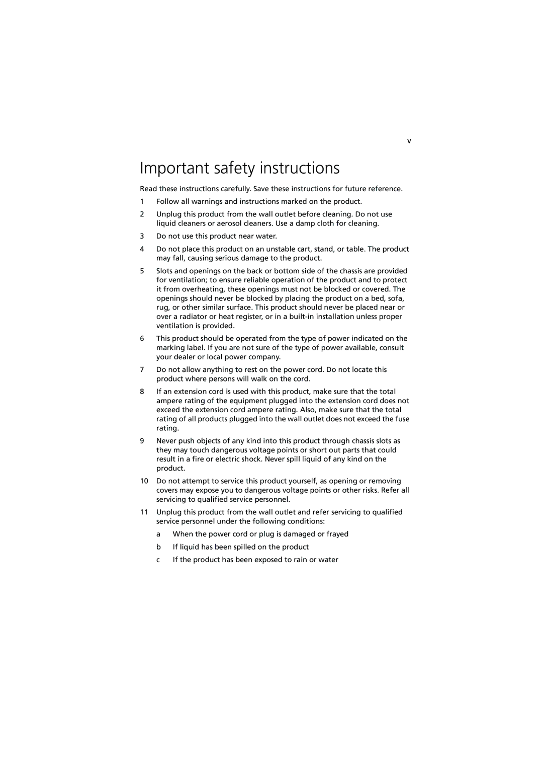 Acer G530 Series manual Important safety instructions 