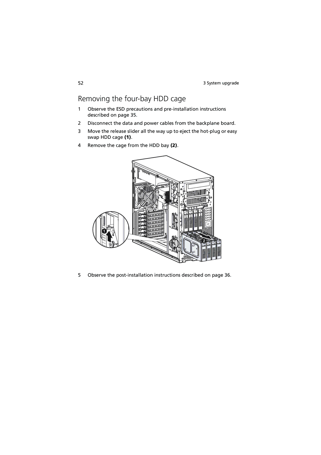 Acer G530 Series manual Removing the four-bay HDD cage 