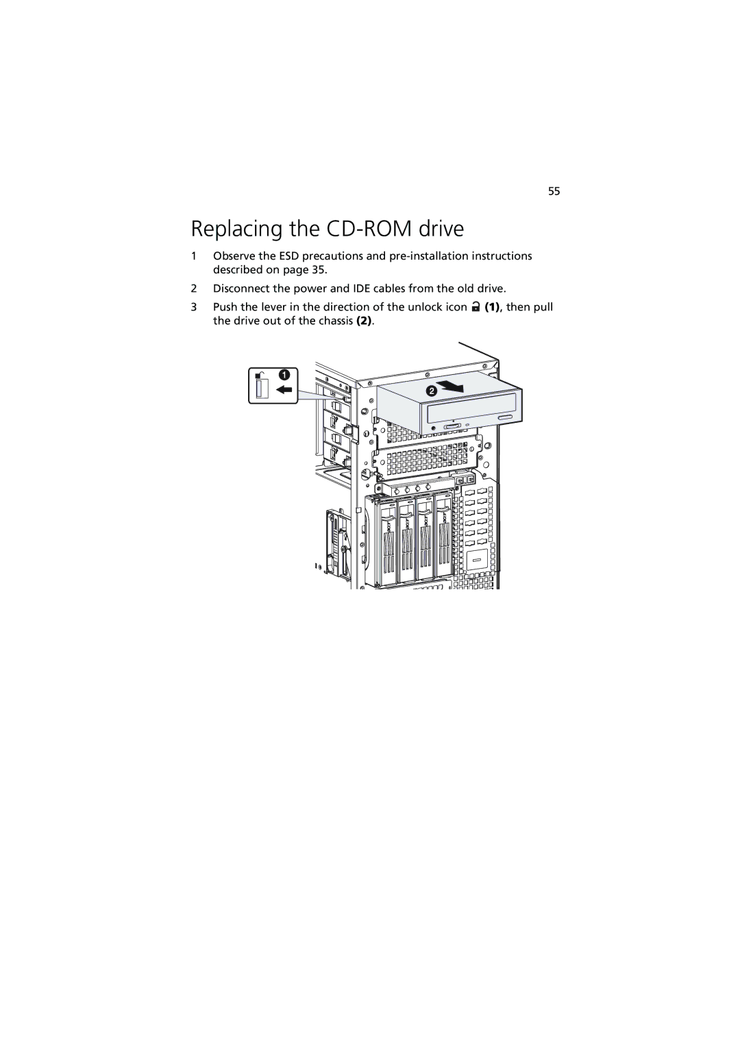 Acer G530 Series manual Replacing the CD-ROM drive 