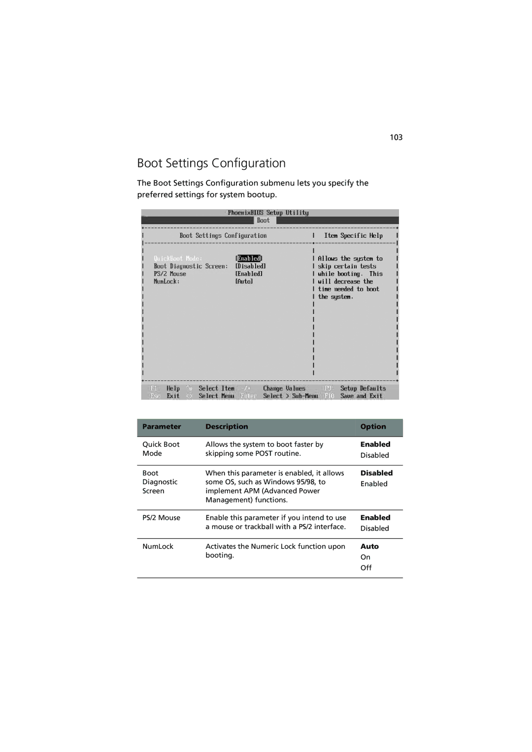 Acer G5350 Series manual Boot Settings Configuration, Enabled 