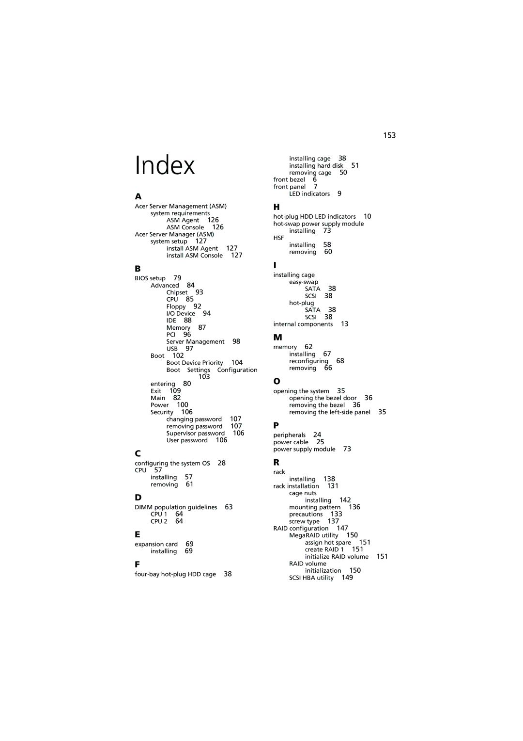 Acer G5350 Series manual Index 