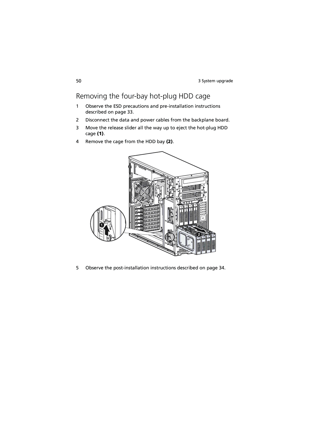 Acer G5350 Series manual Removing the four-bay hot-plug HDD cage 