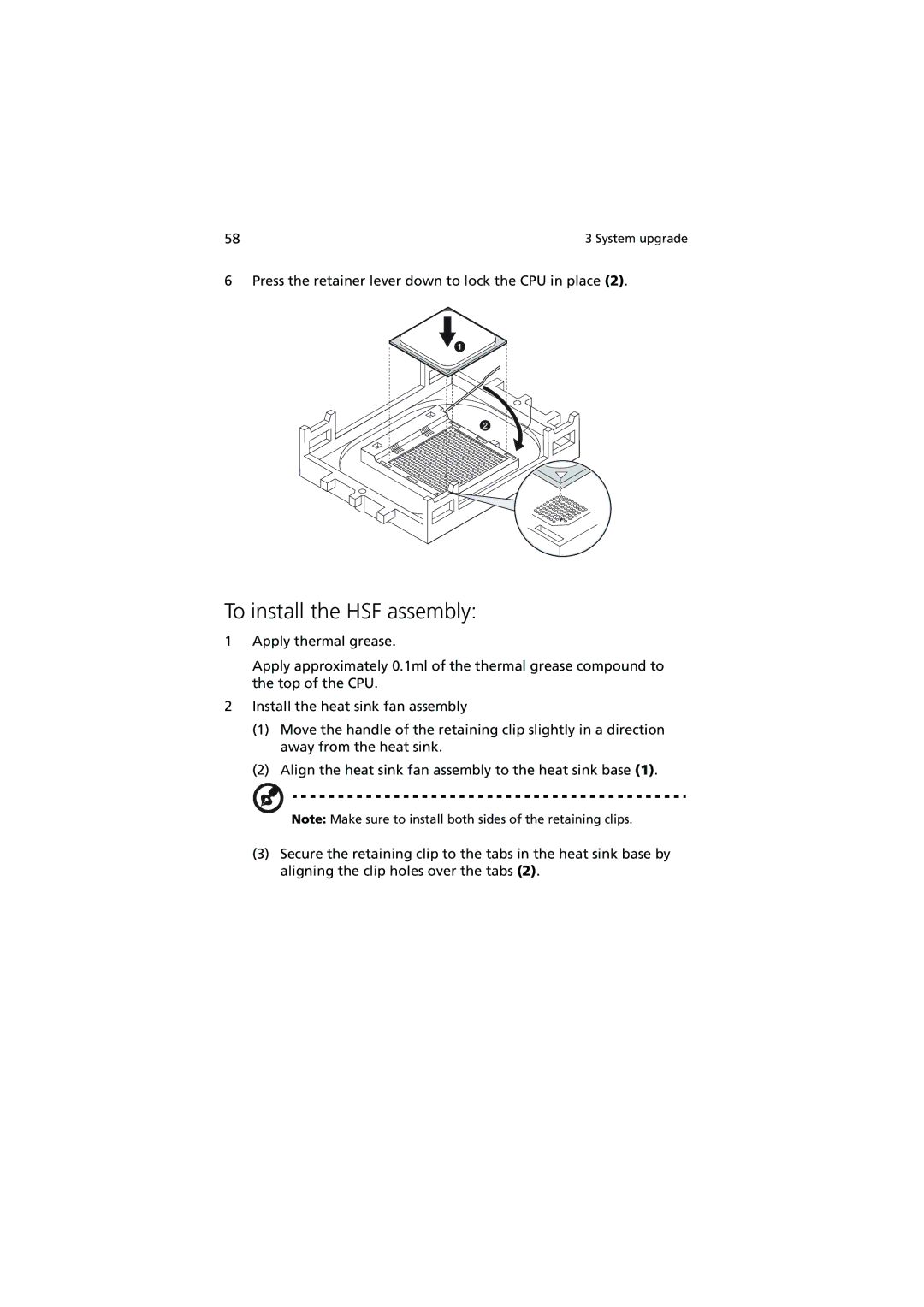 Acer G5350 Series manual To install the HSF assembly 