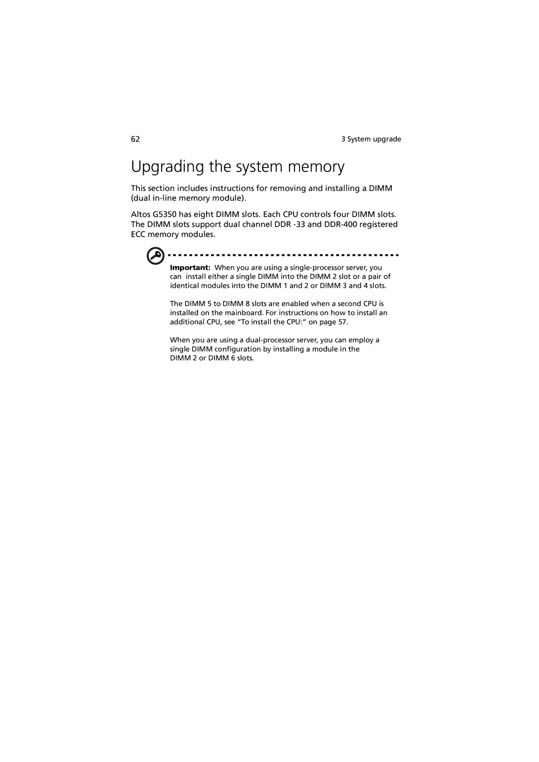 Acer G5350 Series manual Upgrading the system memory 