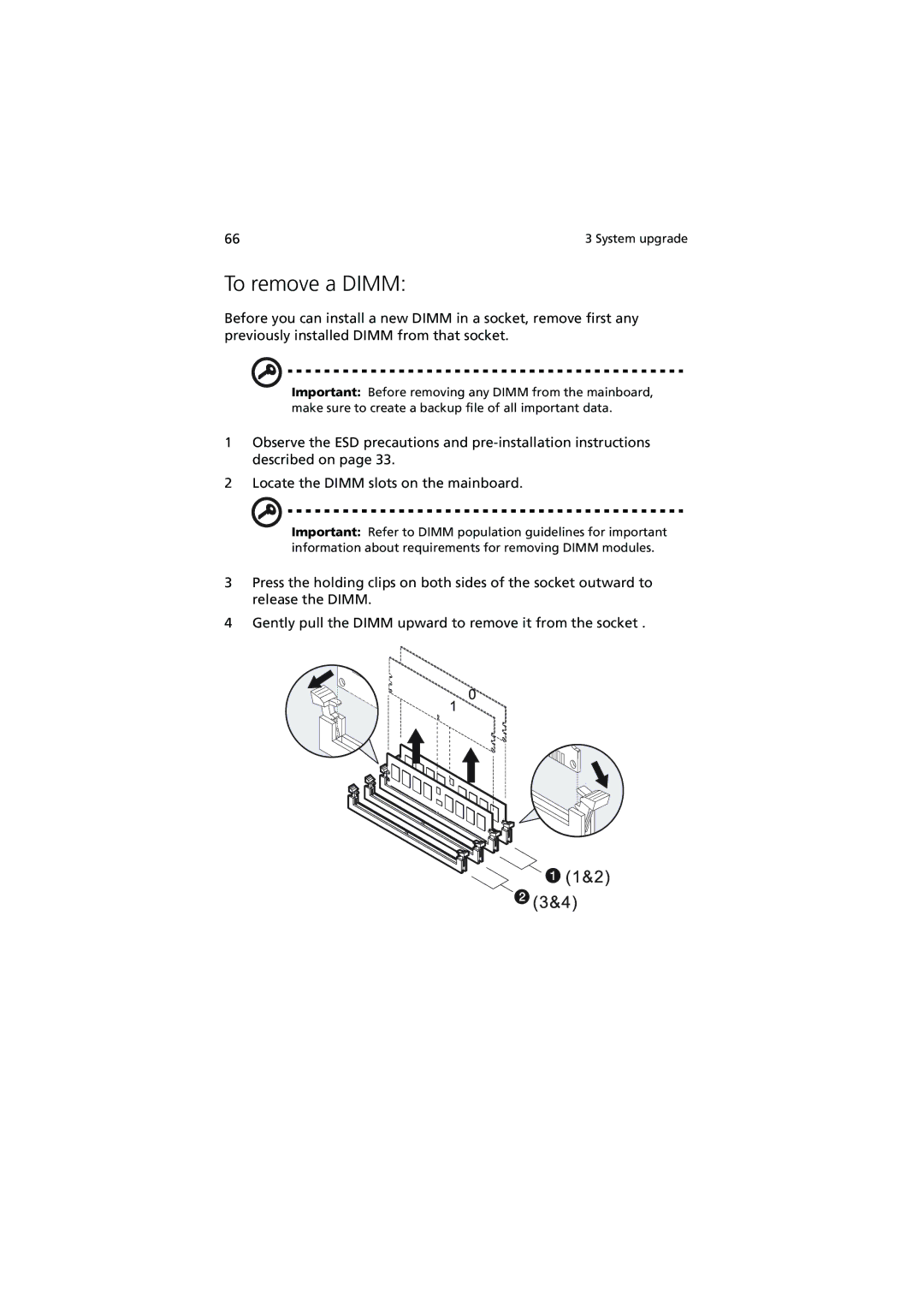 Acer G5350 Series manual To remove a Dimm 