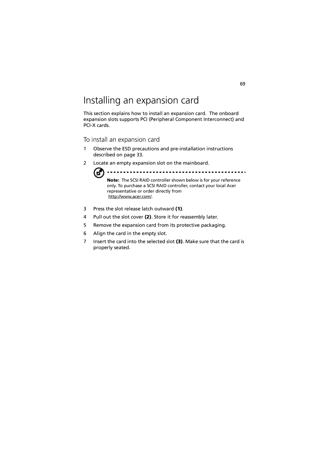 Acer G5350 Series manual Installing an expansion card, To install an expansion card 