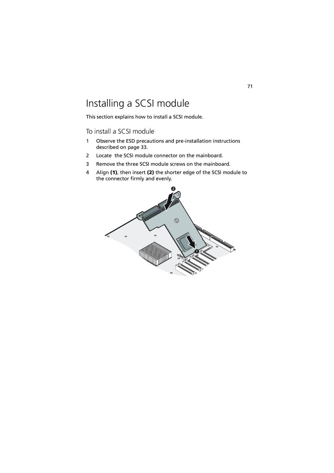 Acer G5350 Series manual Installing a Scsi module, To install a Scsi module 