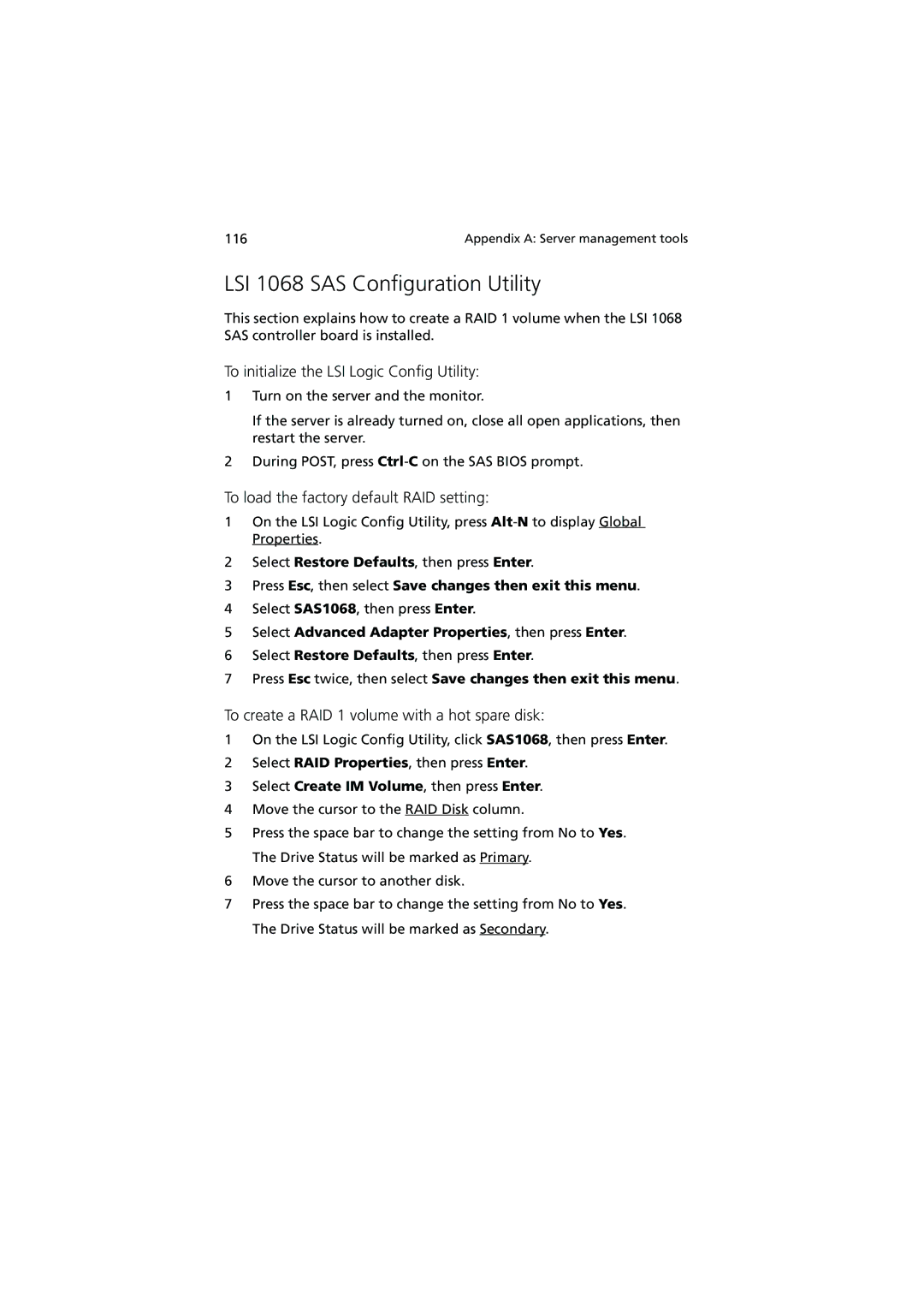 Acer G540 Series manual LSI 1068 SAS Configuration Utility, To initialize the LSI Logic Config Utility 