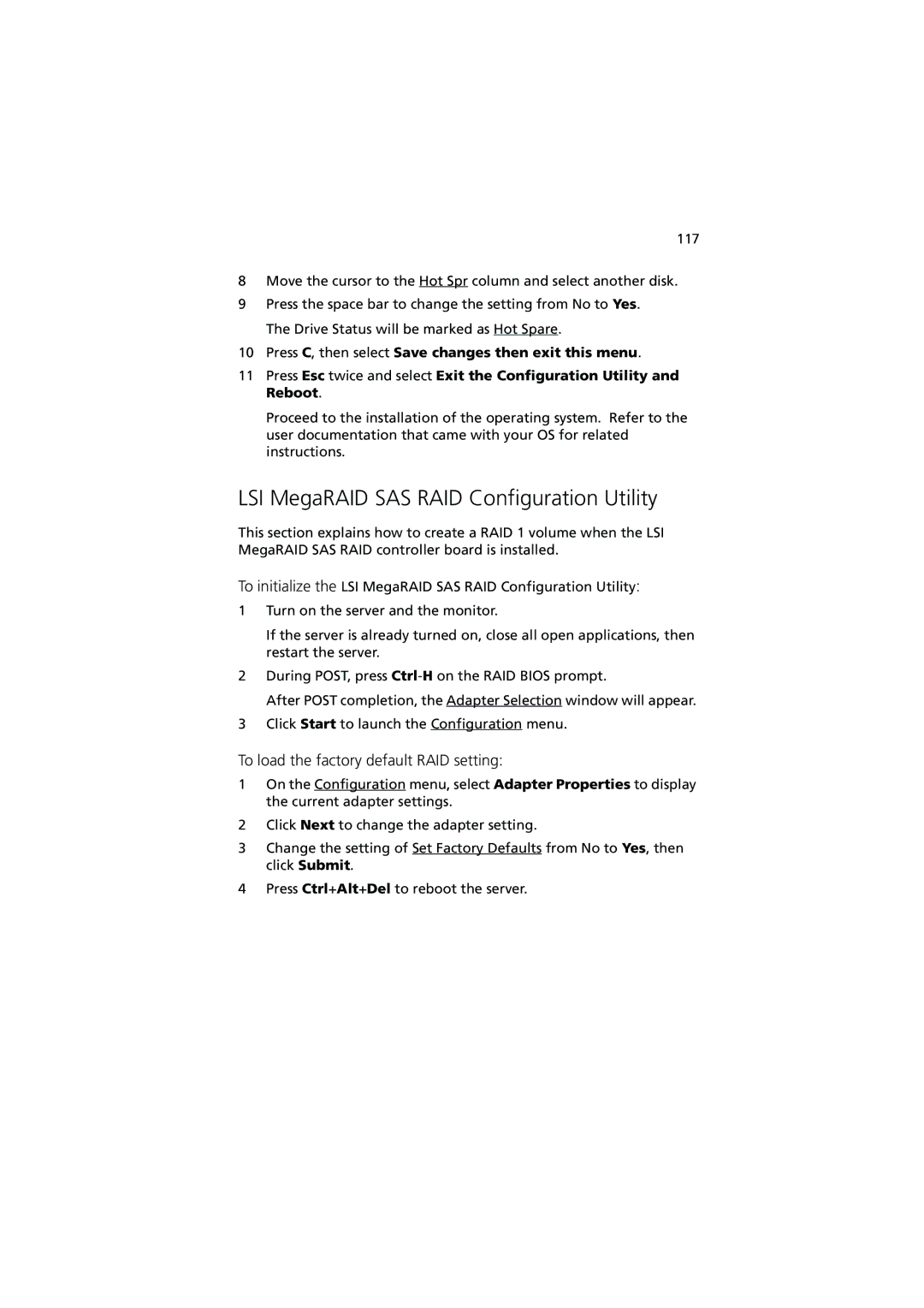 Acer G540 Series manual LSI MegaRAID SAS RAID Configuration Utility 