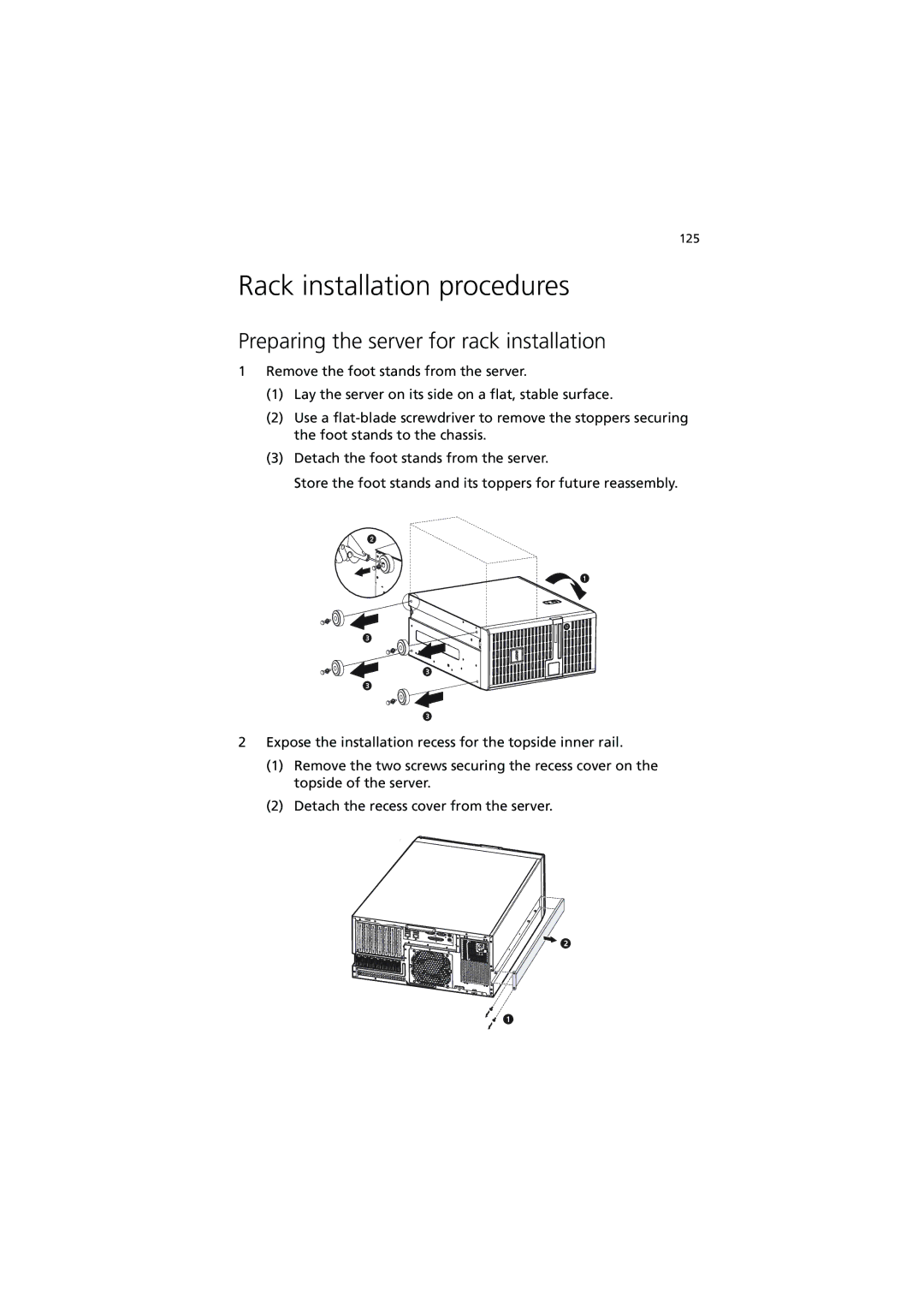 Acer G540 Series manual Rack installation procedures, Preparing the server for rack installation 