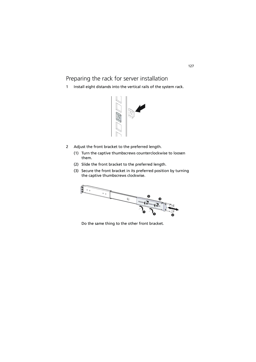 Acer G540 Series manual Preparing the rack for server installation 