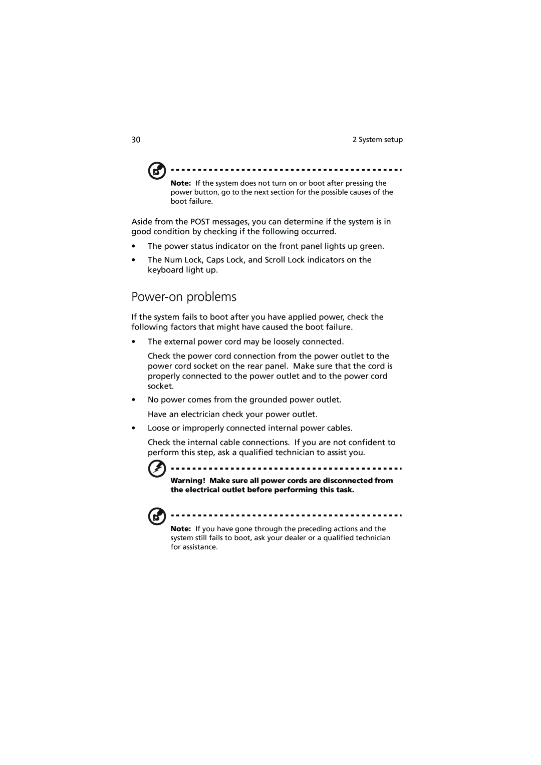 Acer G540 Series manual Power-on problems 