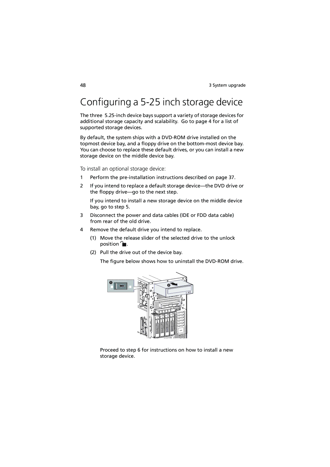 Acer G540 Series manual Configuring a 5-25 inch storage device, To install an optional storage device 