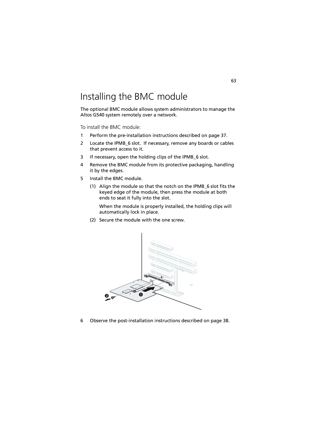 Acer G540 Series manual Installing the BMC module, To install the BMC module 