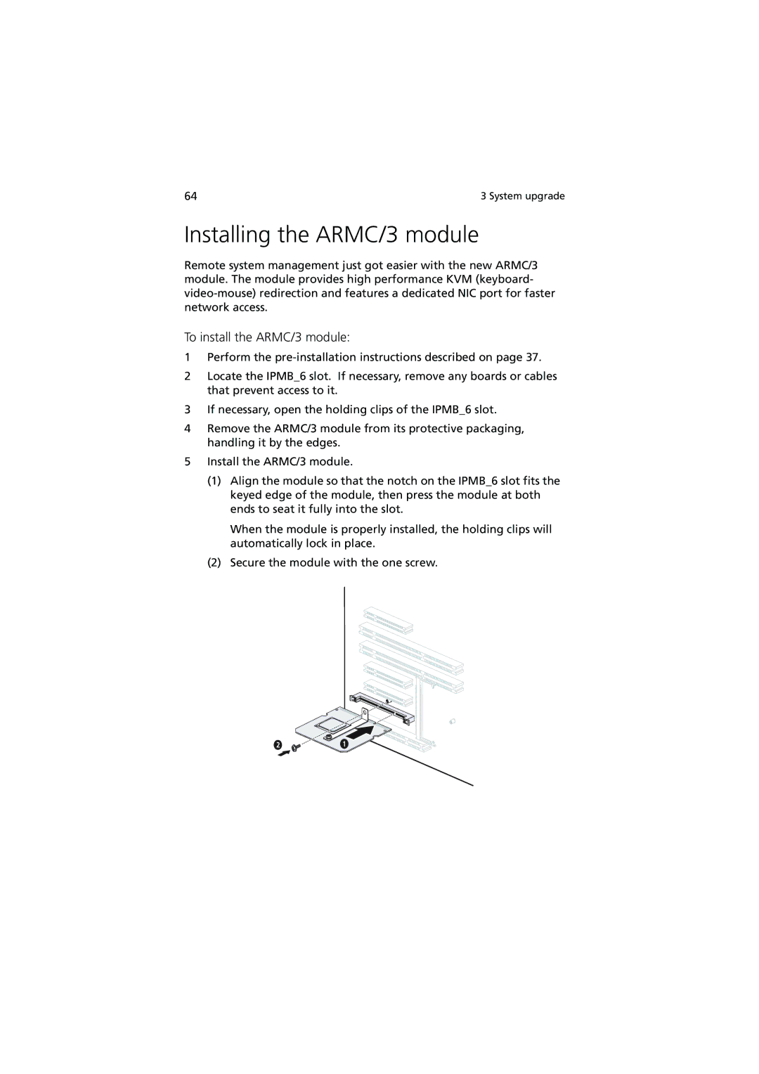 Acer G540 Series manual Installing the ARMC/3 module, To install the ARMC/3 module 