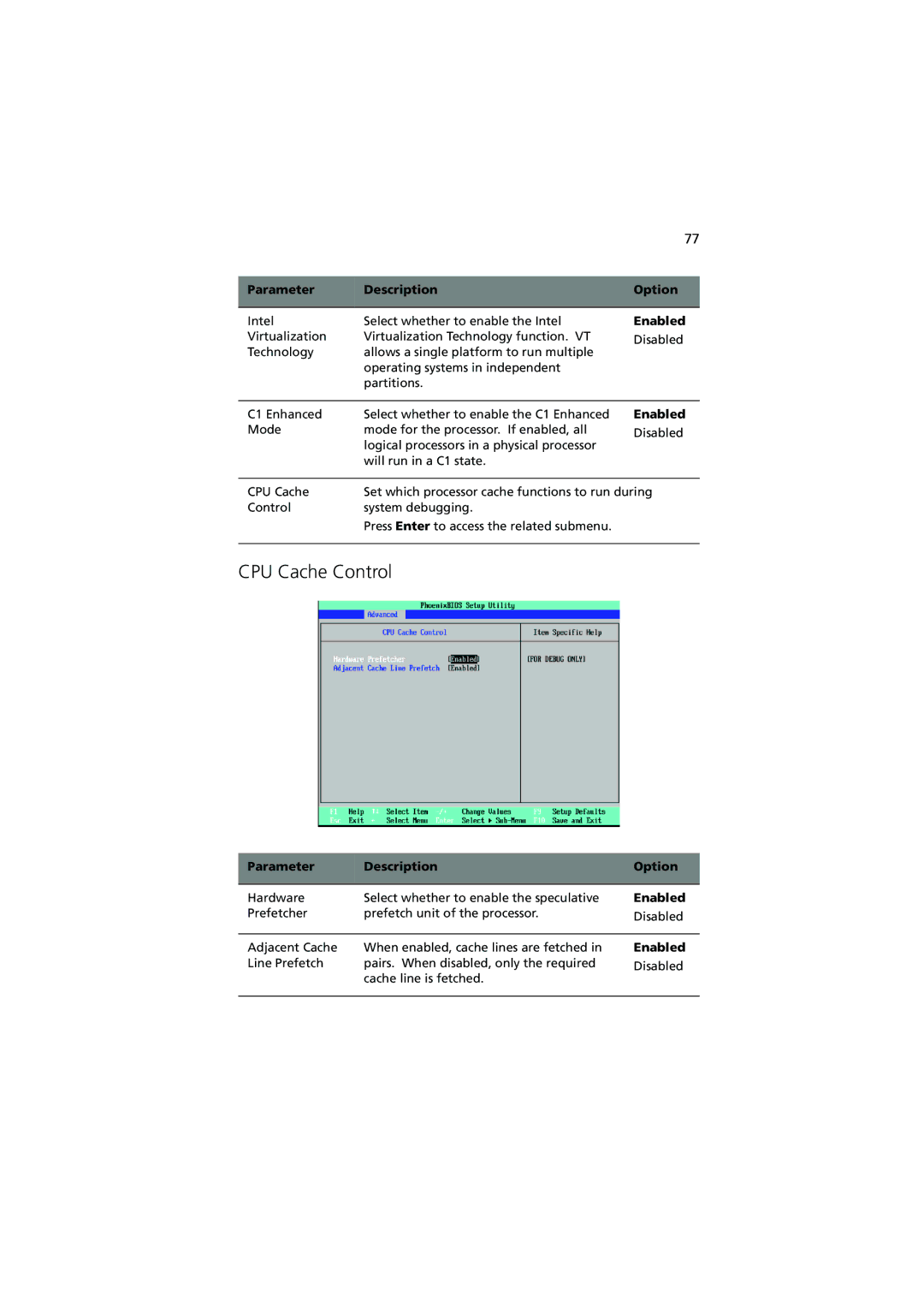 Acer G540 Series manual CPU Cache Control 