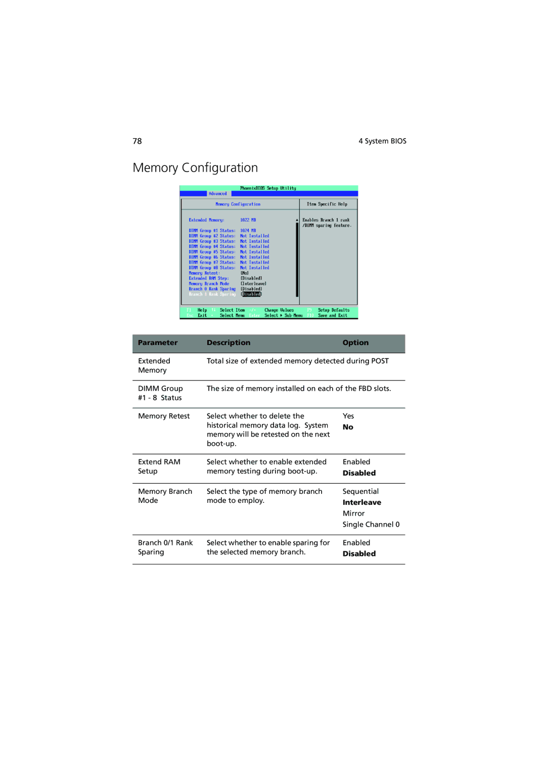 Acer G540 Series manual Memory Configuration, Disabled, Interleave 