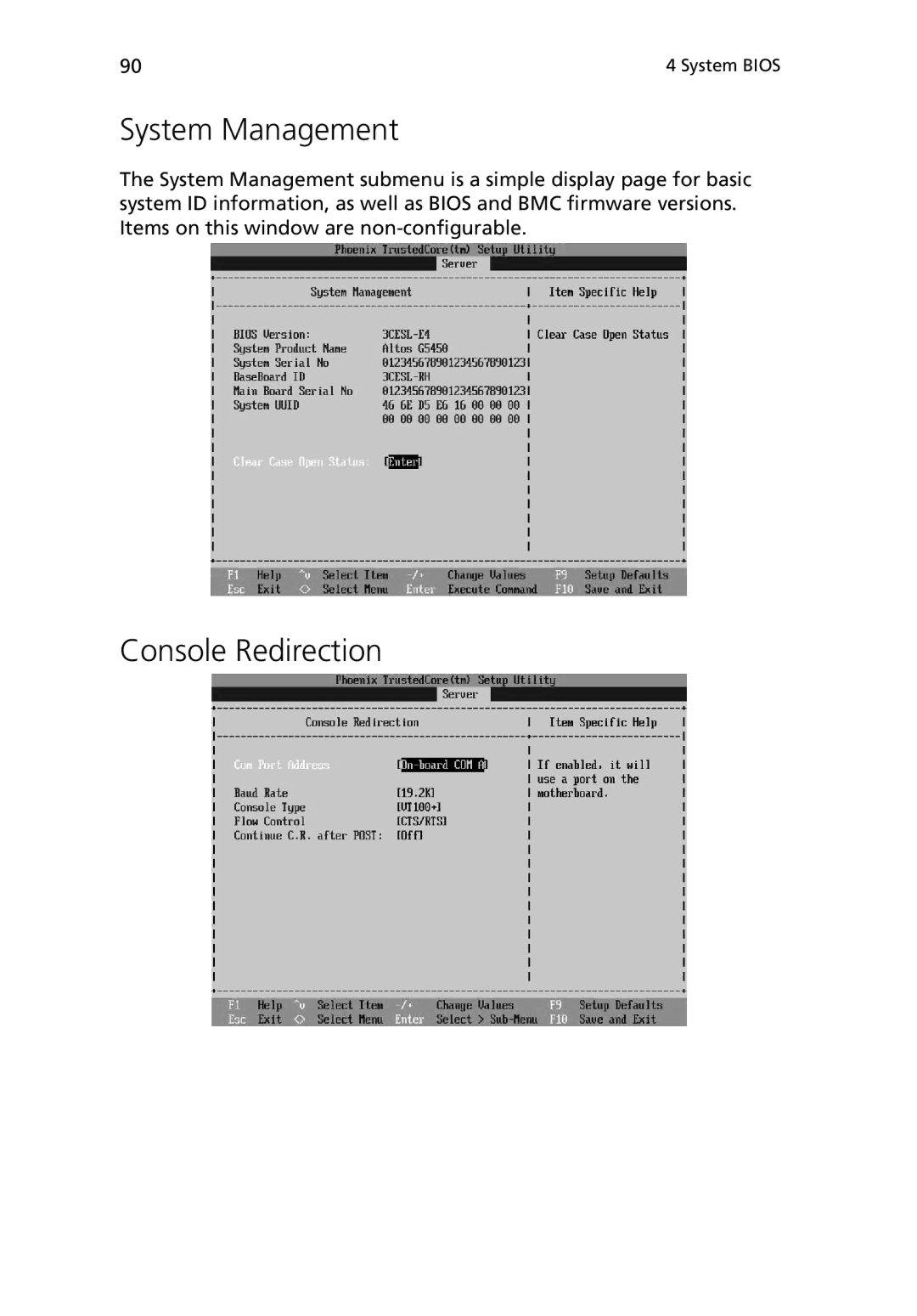 Acer G5450 Series manual System Management, Console Redirection 