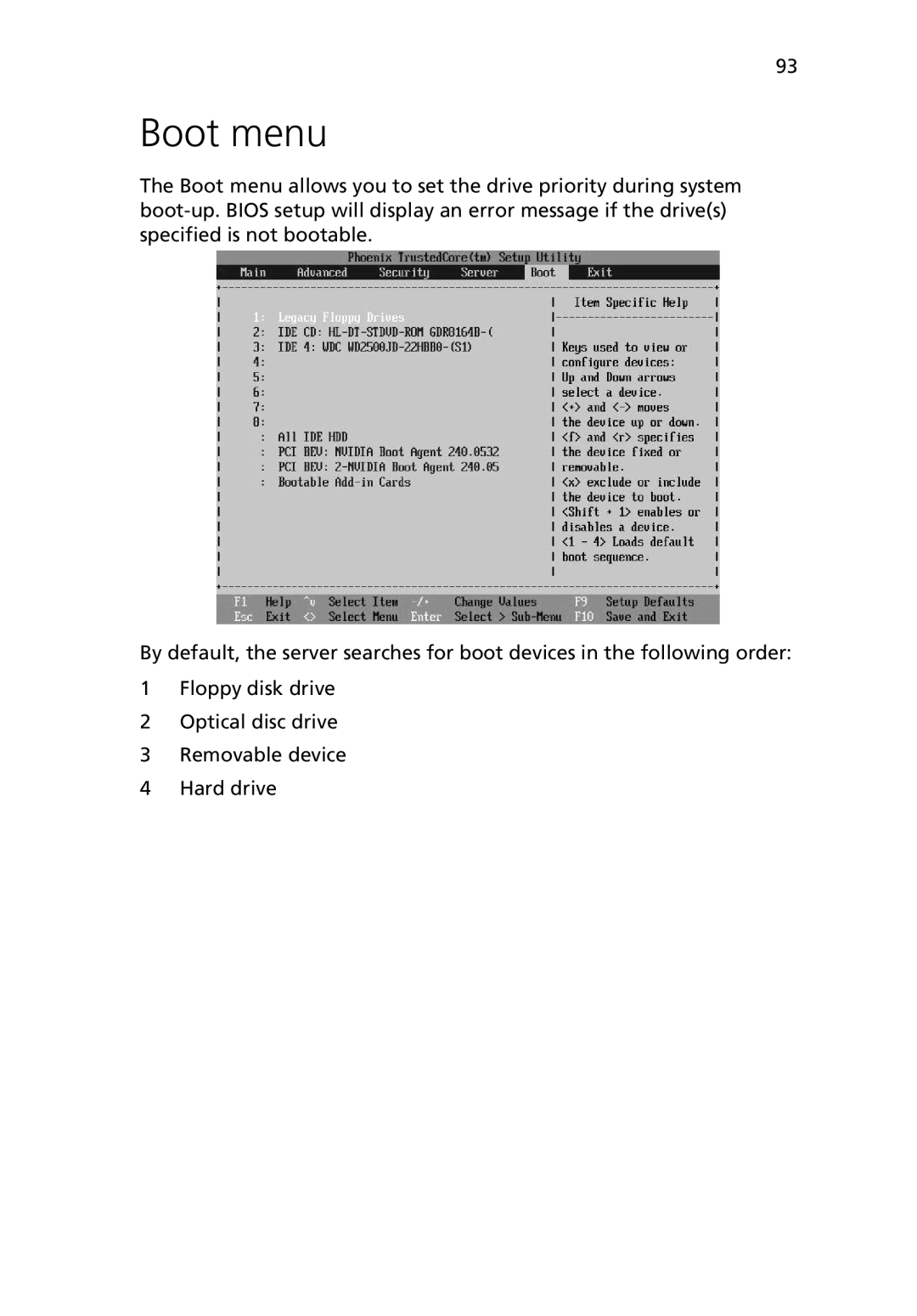 Acer G5450 Series manual Boot menu 