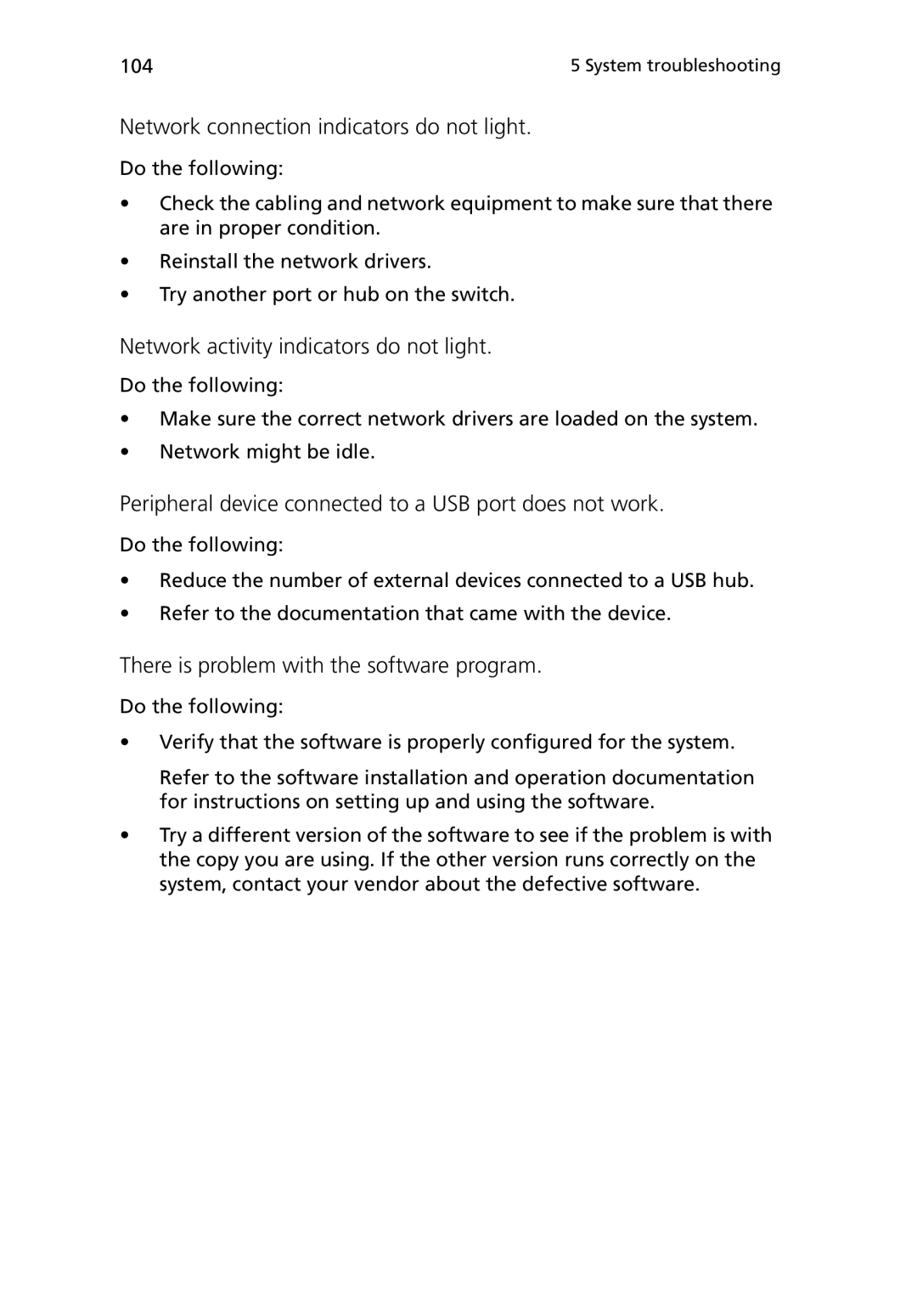 Acer G5450 Series manual Network connection indicators do not light, Network activity indicators do not light 