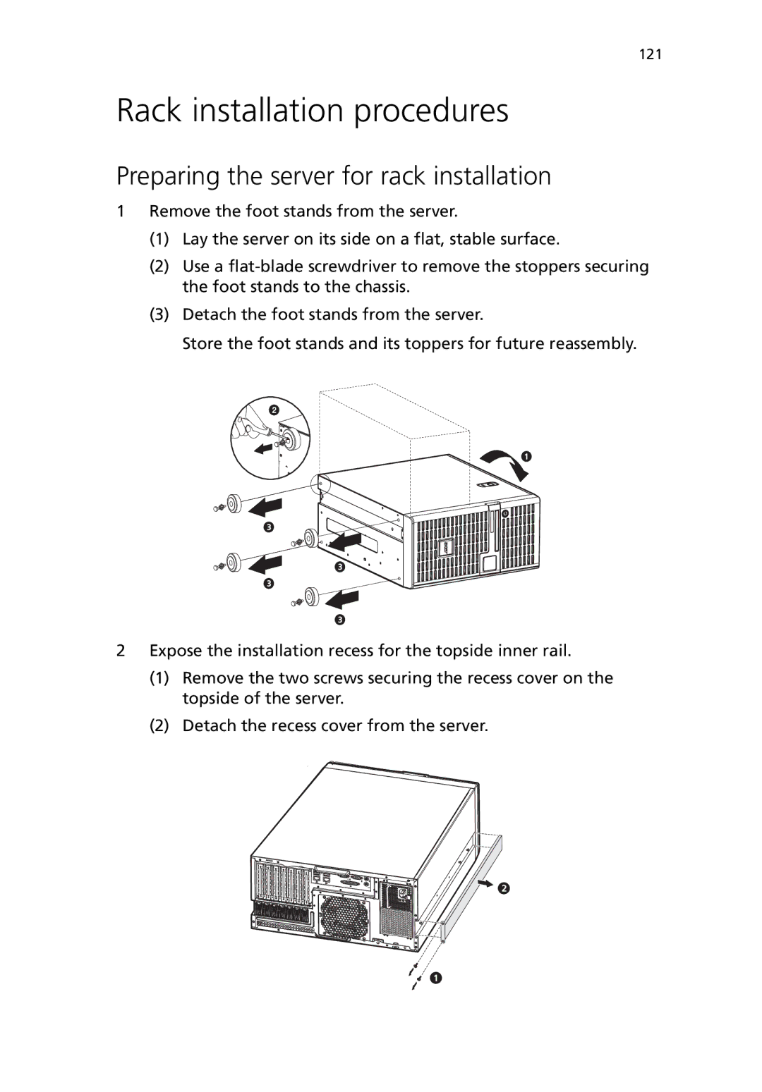 Acer G5450 Series manual Rack installation procedures, Preparing the server for rack installation 