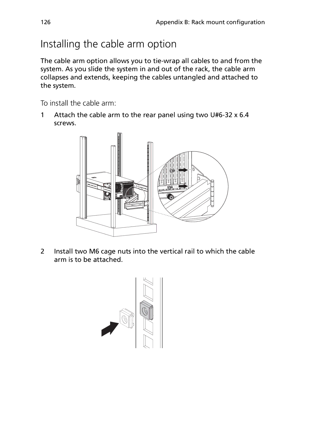 Acer G5450 Series manual Installing the cable arm option, To install the cable arm 