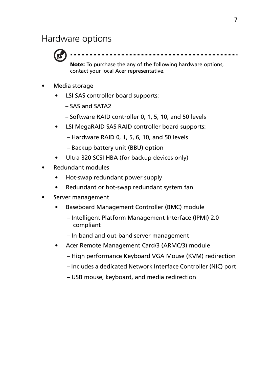 Acer G5450 Series manual Hardware options 