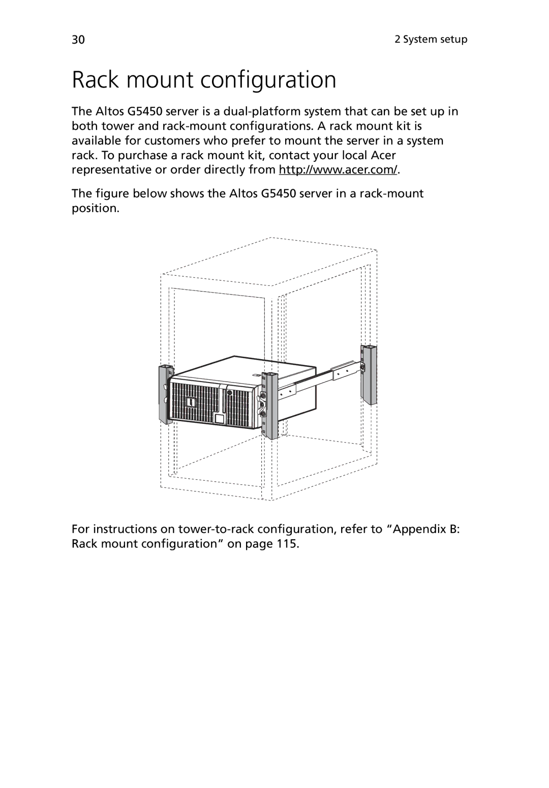 Acer G5450 Series manual Rack mount configuration 