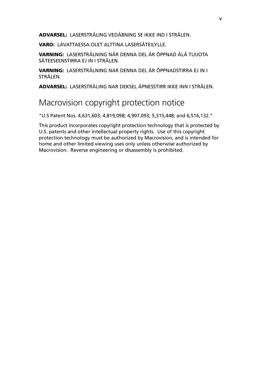 Acer G5450 Series manual Macrovision copyright protection notice 