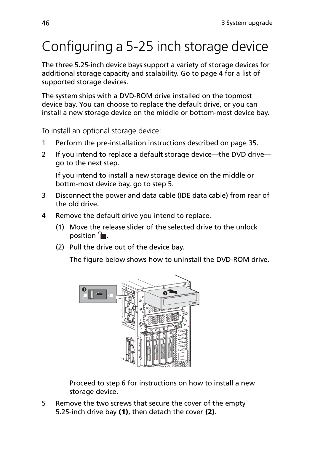 Acer G5450 Series manual Configuring a 5-25 inch storage device, To install an optional storage device 