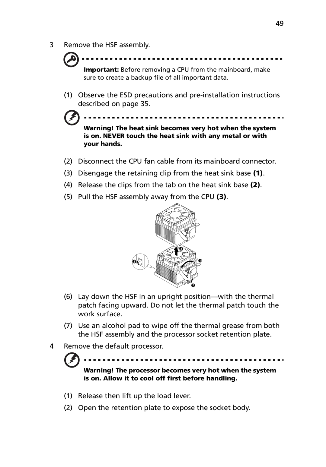 Acer G5450 Series manual Remove the HSF assembly 