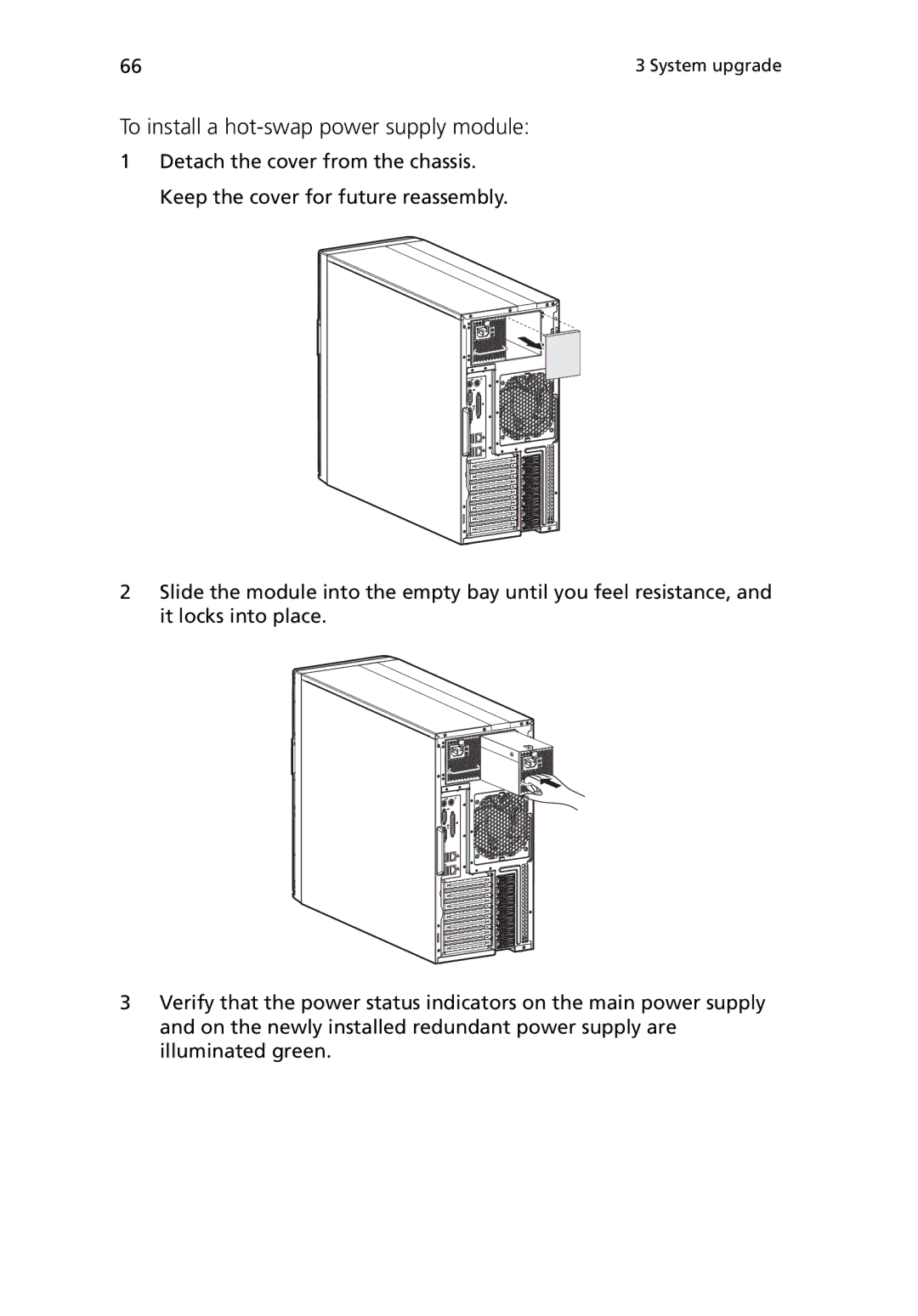 Acer G5450 Series manual To install a hot-swap power supply module 