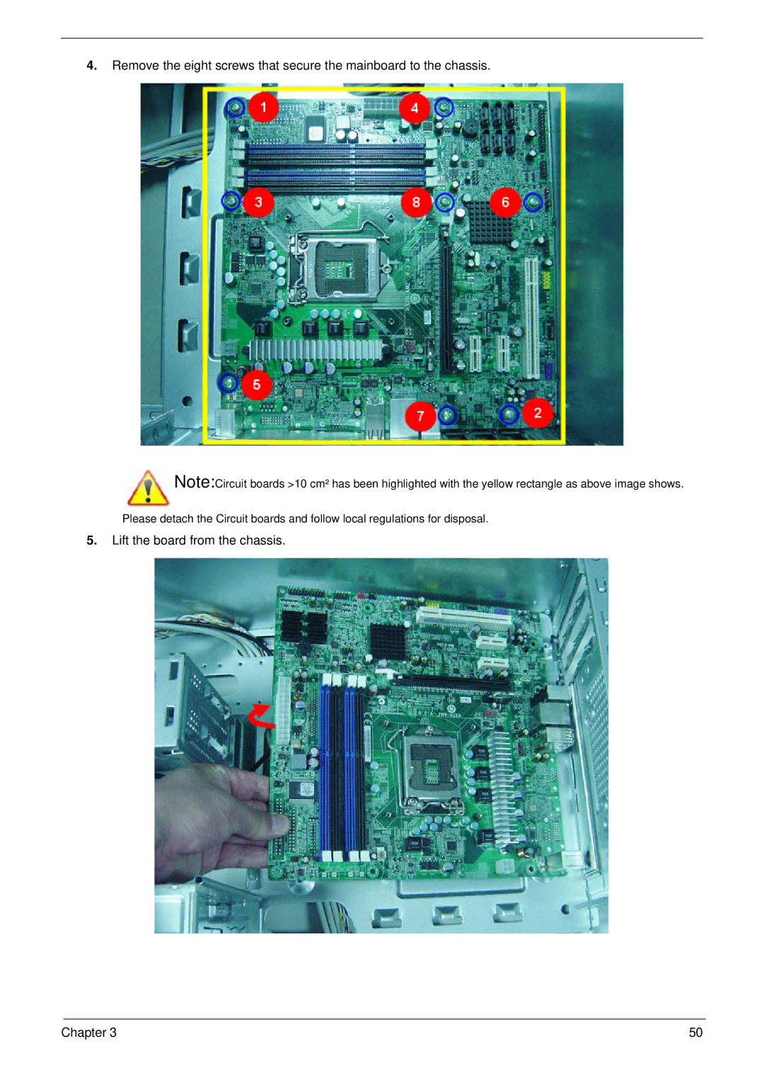 Acer G5900 manual Lift the board from the chassis Chapter 