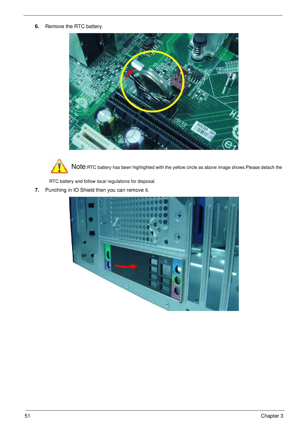 Acer G5900 manual Remove the RTC battery 