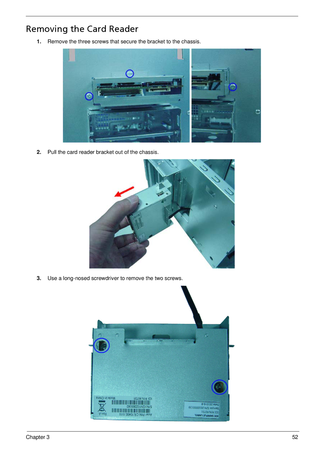 Acer G5900 manual Removing the Card Reader 