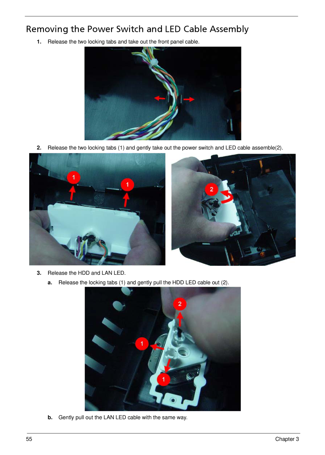 Acer G5900 manual Removing the Power Switch and LED Cable Assembly 