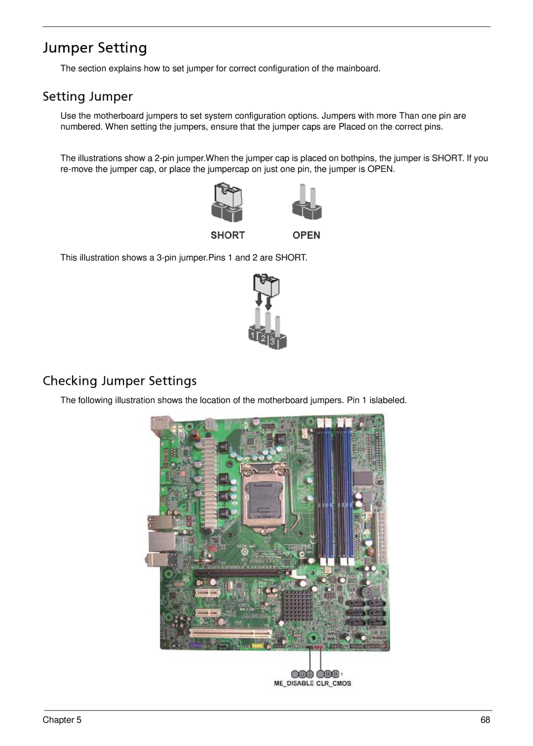 Acer G5900 manual Setting Jumper, Checking Jumper Settings 