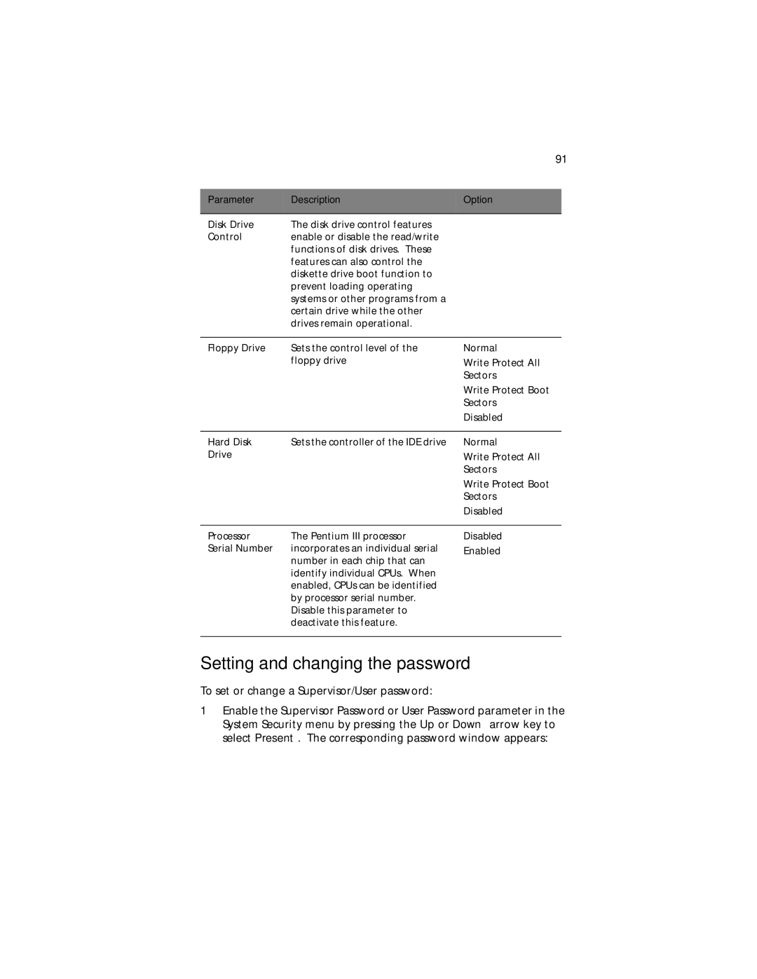 Acer G610 manual Setting and changing the password, Disabled 