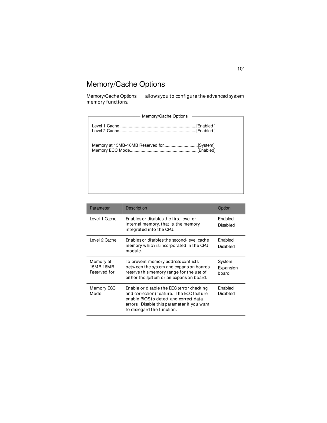 Acer G610 manual Memory/Cache Options, System 