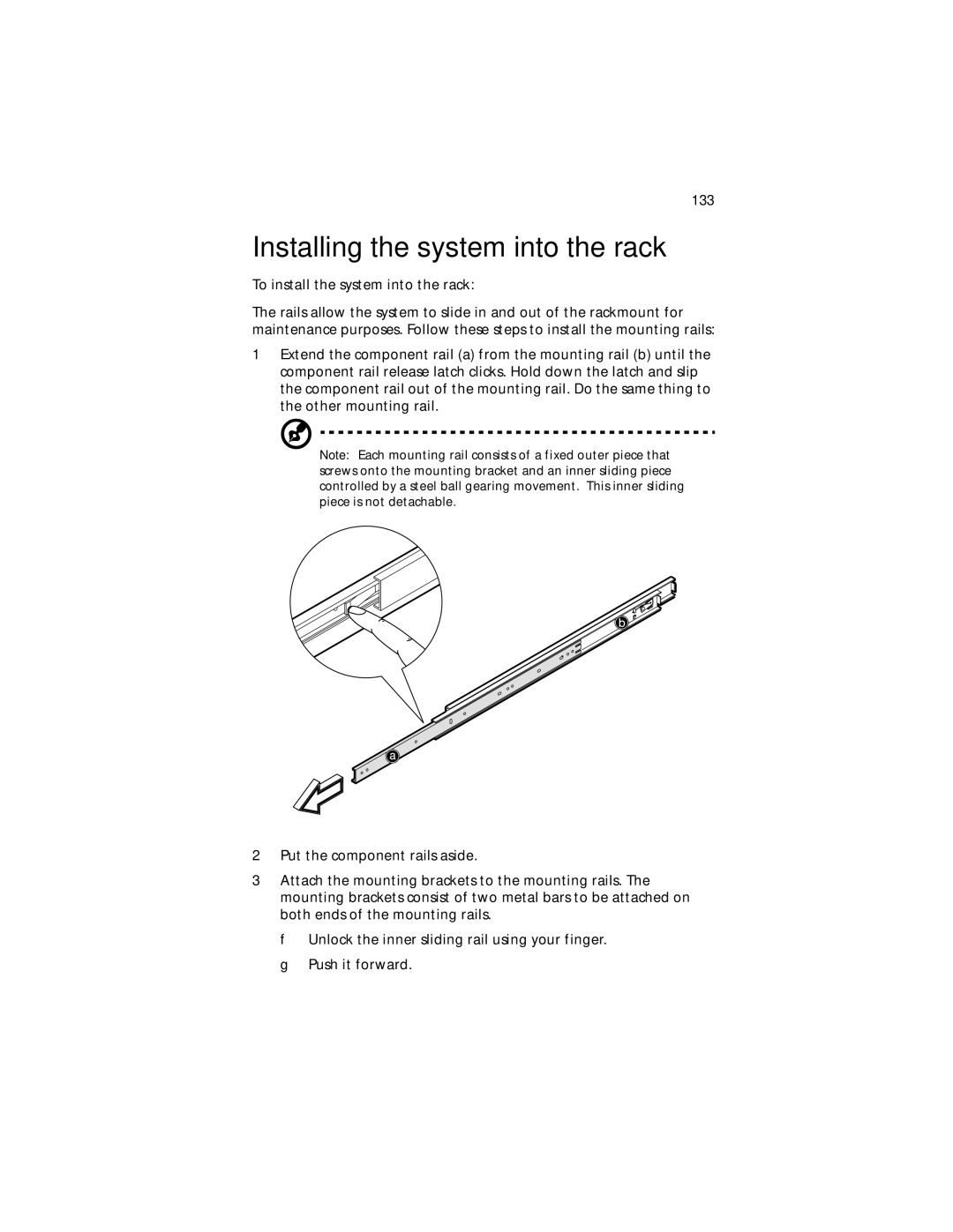 Acer G610 manual Installing the system into the rack 