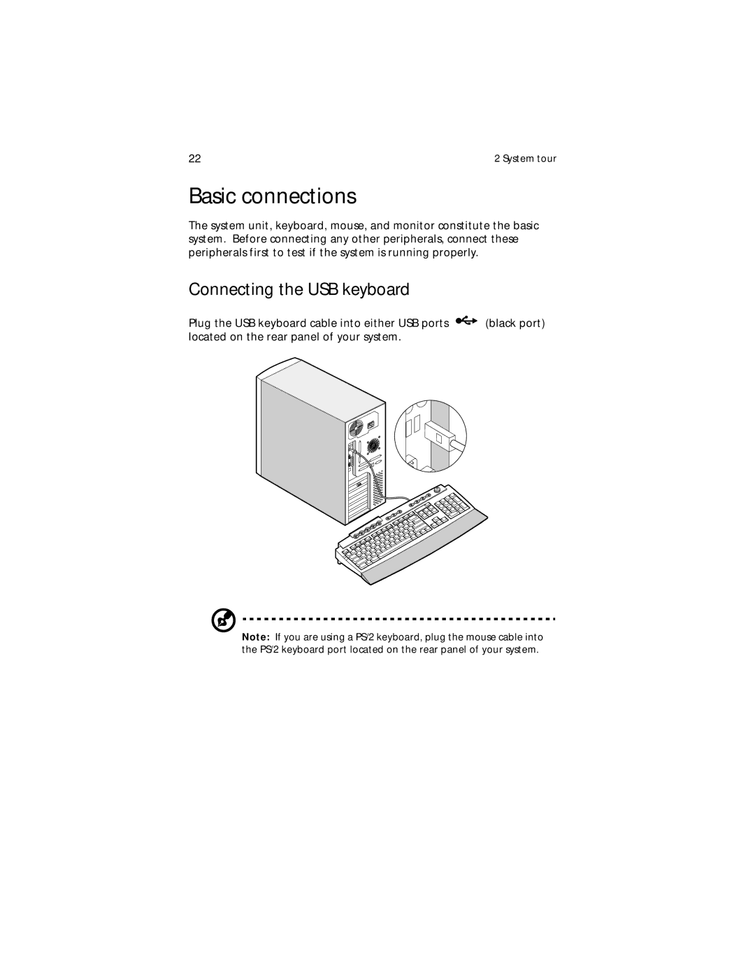 Acer G610 manual Basic connections, Connecting the USB keyboard 