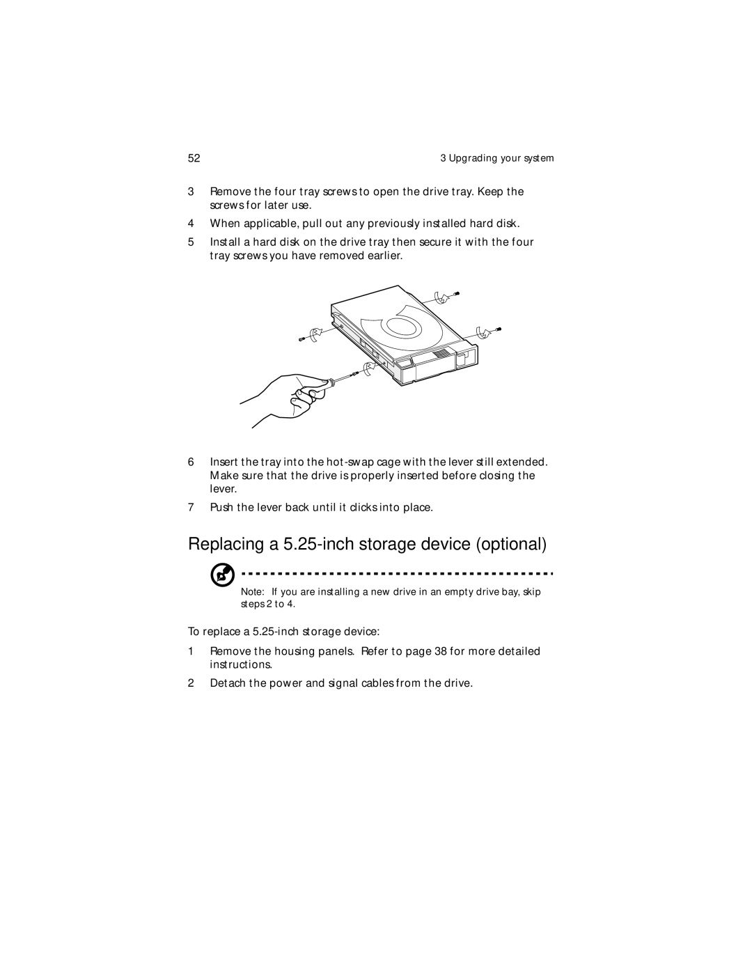 Acer G610 manual Replacing a 5.25-inch storage device optional 