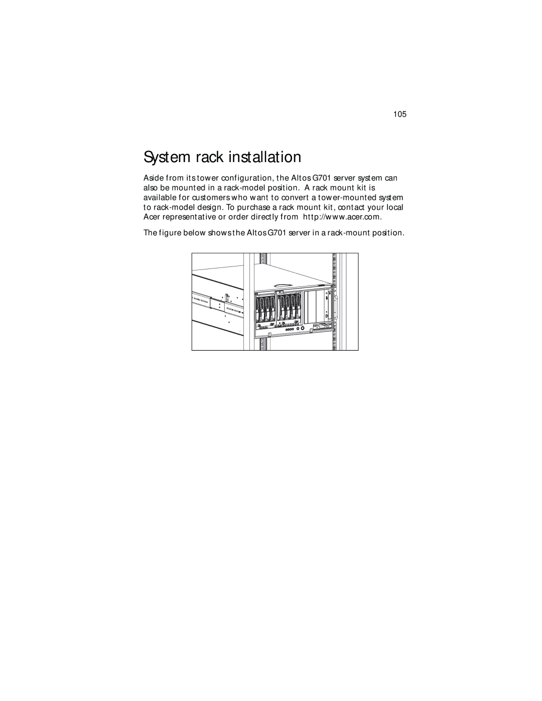 Acer G701, G700 series manual System rack installation 